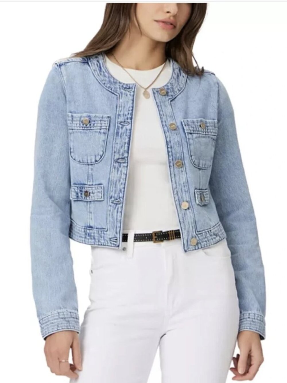 PAIGE Kiya Cropped Denim Jacket | Doreen Wash | Retail $299 |
